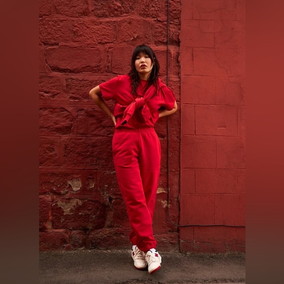 Pangaia Red Organic Cotton Hoodie and Pants Set Size S Oversized Unisex Goji Red - Picture 4 of 17